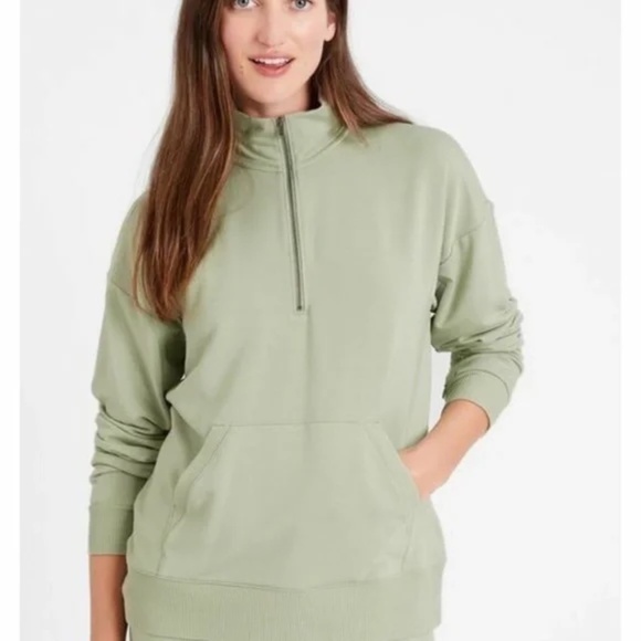 Banana Republic M Sage Baby Terry Zip Sweatshirt Fleece Pocket Sweater Stretch - Picture 3 of 11